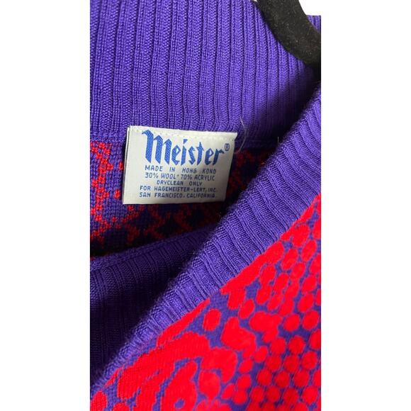 Vintage 70s 80s Meister Abstract Purple Red Pullover Wool Acrylic Sweater - Picture 2 of 3